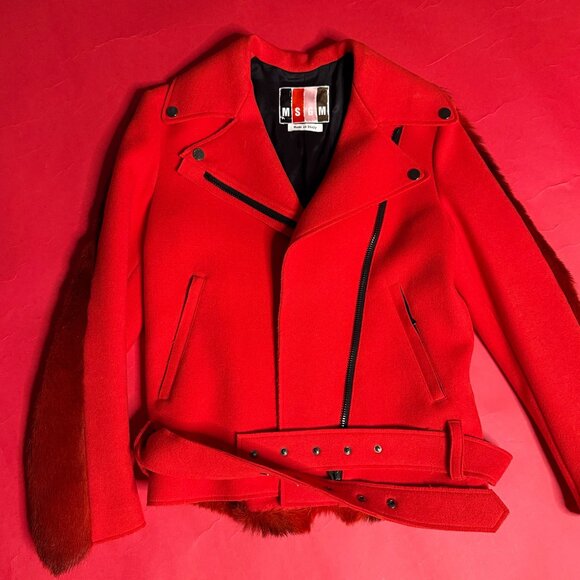 MSGM Red Wool Biker Jacket – Italian Designer Statement Coat – Size US Small - Picture 5 of 13